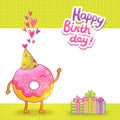 Happy Birthday card background with cute donut.