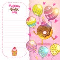 Happy Birthday card background with cute donut.