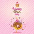 Happy Birthday card background with cute donut.