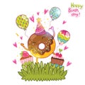 Happy Birthday card background with cute donut.