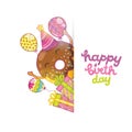 Happy Birthday card background with cute donut.