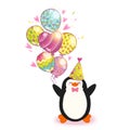 Happy Birthday card background with cute penguin. Royalty Free Stock Photo