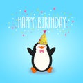 Happy Birthday card background with cute penguin. Royalty Free Stock Photo