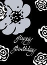 Happy Birthday Card. Black and white sketch of flowers. Hand-drawn collection. Vector illustration
