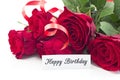 Happy Birthday Card with Bouquet of Red Roses Royalty Free Stock Photo