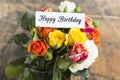 Happy Birthday Card with Bouquet of Roses Royalty Free Stock Photo