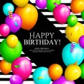 Happy Birthday card. Bunch of colorful balloons. Royalty Free Stock Photo