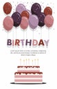 Happy birthday card with cake and balloons Isolated on White Background Royalty Free Stock Photo