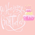 Happy birthday card with cake and candles. Vector lettering. EPS10 Royalty Free Stock Photo