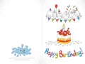 Happy birthday card. Cartoon funny bird on a string. Royalty Free Stock Photo