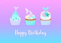 Happy Birthday card with mermaid cupcakes Royalty Free Stock Photo