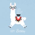 Happy birthday card with cute cartoon llama design Royalty Free Stock Photo