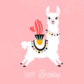 Happy birthday card with cute cartoon llama design Royalty Free Stock Photo