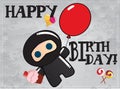 Happy birthday card with cute cartoon ninja Royalty Free Stock Photo