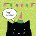 Happy birthday card with cute cat character. Greeting card. Design element. Royalty Free Stock Photo