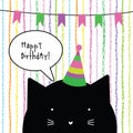 Happy birthday card with cute cat character. Greeting card. Design element. Royalty Free Stock Photo