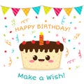 Happy birthday card with cute chocolate cake Royalty Free Stock Photo