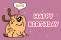 Happy Birthday card, cute comical dog with bone and congratulatory text. Cartoon illustration vector Royalty Free Stock Photo