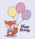 happy birthday card with cute fox and cake of birthday Royalty Free Stock Photo