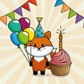 Happy birthday card with cute fox Royalty Free Stock Photo