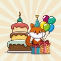 Happy birthday card with cute fox Royalty Free Stock Photo