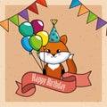 Happy birthday card with cute fox Royalty Free Stock Photo