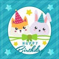 Happy birthday card with cute fox and rabbit Royalty Free Stock Photo