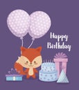 Happy birthday card with cute fox Royalty Free Stock Photo