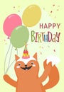Happy birthday card with cute hand drawn animals. Birthday party Royalty Free Stock Photo