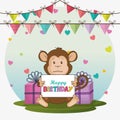 Happy birthday card with cute monkey Royalty Free Stock Photo