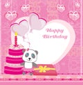 Happy birthday card - Cute panda with balloons, cake and gift Royalty Free Stock Photo