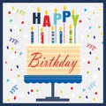 Happy birthday card design with cake and colorful candles Royalty Free Stock Photo