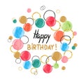 Happy Birthday card design with colorful watercolor bubbles. Royalty Free Stock Photo