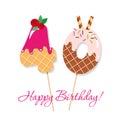 Happy Birthday card. Festive sweet numbers 40. Coctail straws. Funny decorative characters. Vector