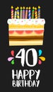 Happy Birthday card 40 forty year cake Royalty Free Stock Photo