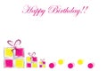 Happy birthday card with gift boxes and polka dots vector Royalty Free Stock Photo