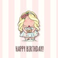 Happy Birthday card for girl. cute little . doodle. Royalty Free Stock Photo