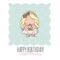 Happy Birthday card for girl. cute little girl. doodle. Royalty Free Stock Photo