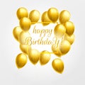 Happy birthday card with golden balloons