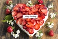 Happy Birthday Card with Heart Cheesecake with Strawberries