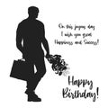 Happy Birthday! - card. On this joyous day I wish you great happiness and success! Silhouette of a man, athletic build. Vector st