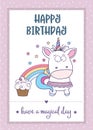 Happy birthday card with lovely baby girl unicorn