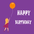 Happy birthday card with lttle girl and a baloon. Vector illustration