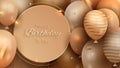 Happy birthday card with luxury balloons and ribbon. 3d realistic style.