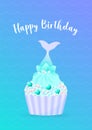 Happy Birthday card with mermaid cupcake Royalty Free Stock Photo