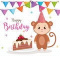 Happy birthday card with monkey Royalty Free Stock Photo