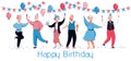 Happy Birthday card with old people dancing and celebrating with party hats