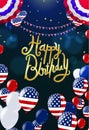 Happy birthday card party balloons USA festive vector illustration EPS 10. Background Vector. Ready for Design Royalty Free Stock Photo