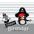 Happy Birthday Card pirate penguin funny