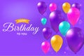 Happy birthday card with realistic colorful balloons. Celebration illustration, glossy design background Royalty Free Stock Photo